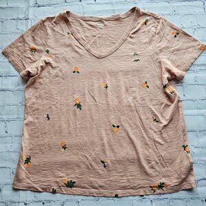 Old Navy EveryWear Tee Women’s M Peach Floral Print Short Sleeve Cotton Top